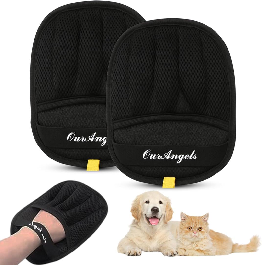 Pack of 2 Electrostatic Pet Hair Removal Gloves  5 Finger Reusable Grooming Gloves for Dogs and Cats  Gentle Fur Remover for Furniture, Sofa, Car and Clothes