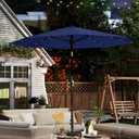 10FT Solar Umbrella 32 LED Lighted Patio Umbrella Table Market Umbrella w/Tilt and Crank, UV-Resistant Outdoor Umbrella for Pool, Garden, Deck, Navy Blue