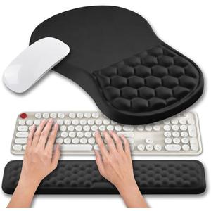 Hokafenle 2 in 1 Ergonomic Mouse Pad Wrist Support & Wrist Rest for Computer Keyboard Set, with Relieve Carpal Tunnel Pain Massage Bulge and Full Memory Gel Design (2In1 Set, Black)