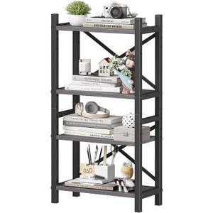 Homeiju Desktop Bookshelf, 4-Tier Stackable Narrow Desk Bookcase, Adjustable Industrial Desk Organizer Display Shelf, Wood Desktop Book Organizer for Living Room, Bedroom and Home Office(Grey)