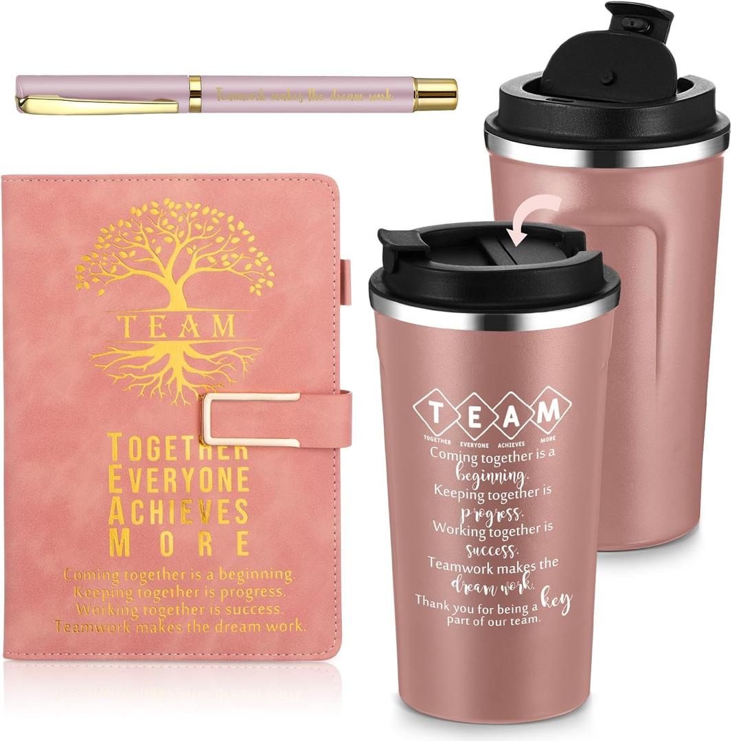 Pickmesh 3 Pcs Employee Appreciation Day Team Appreciation Gift Set 17oz Coffee Tumbler Welcome to the Team A5 Leather Journal with Pen Thank You Gift for Office Coworker Assistant Staff (Pink)