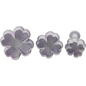 Pson 3Pcs Plunger Cookie Cutter Set, Mini Plastic Biscuit Molds for Cake Decorating, Baking, Fondant, and DIY Crafts(Flower)