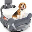 29.5"x19.7"x9.8" Dog Car Seat for Middle Dogs & Cats, Car Seat for Dogs with Plush Cushion, Non-Slip Bottom & Safety Leash, Cat & Dog Bed with Side Pocket for Sedan, SUV and Truck, Washable (Medium, Gray & White)