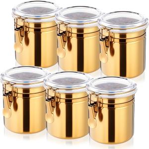 6 Pcs Stainless Steel Food Storage Containers Set Airtight Kitchen Canisters Coffee Jar with Clear Lid and Locking Clamp for Coffee Bean, Tea, Flour, Sugar, Cookie Storage(27 oz)