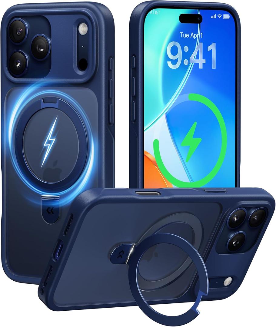 CASEKOO Ultra-Magnetic Stand for iPhone 17 Pro Max Case [Military Drop Protection] [Compatible with MagSafe] Shockproof Translucent Matte Slim Ring Holder Case for iPhone 17 ProMax 6.9", Deep Blue