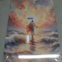 Jesus Walking on Water Canvas Wall Art Christian God Wall Decor Sacred God Walking on Ocean Beach Painting Pictures Religious Posters Prints for Living Room Bedroom Church Home Decorations Framed