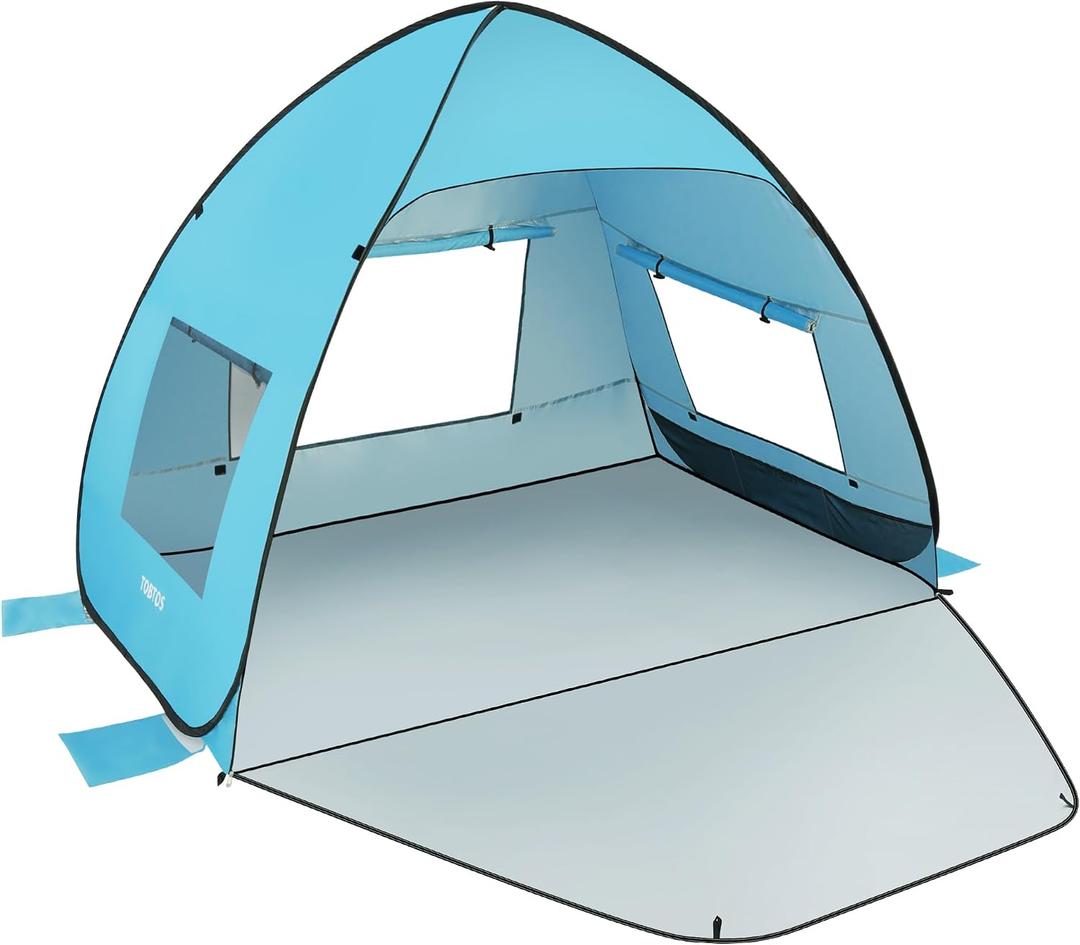 TOBTOS UPF 50+ Pop Up Beach Tent, Easy Set Up Beach Umbrella, Sun Shelter for 2-3 People UV Protection Portable Sunshade, Baby Canopy Cabana, Lightweight with Carry Bag
