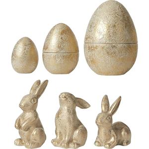DN DECONATION 4PCS Easter Decorations with 3 Rabbits and 1 Nesting Easter Eggs, Small Gold Easter Bunny Figurines Decor, Spring Tabletop Decor Bunny Egg Statues, Vintage Decor, Gift