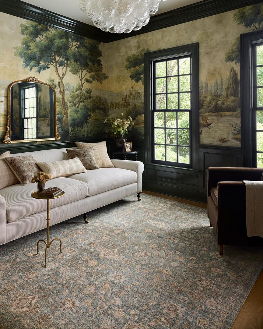 Loloi Chris Loves Julia Palma Collection PLM-05 Blue/Natural 2'-7" x 10'-0" Runner Rug Vintage Style Boho Living Room Bedroom Carpet