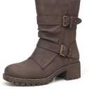 Women's Motorcycle Boots Mid Calf PU Leather Biker Boots - Stylish Women's Black Brown Riding Boots for Motorcycle Fight and Festival, Size: 8