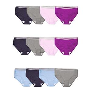 Fruit of the Loom Women's Eversoft Cotton Underwear Multipacks, Tag Free & Breathable, Low Rise Brief-Grey/Pink/Blue, Size 6