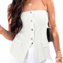 Cicy Bell Womens Strapless Denim Vest Summer Button Down Jean Tube Tops Y2k Going Out Fitted Bandeau Shirts Waistcoat