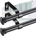 28-50 Inch Heavy Duty Black Curtain Rod Set - 2 Pack Cafe Rods With Brackets for Windows, Doors, Kitchen, Bathroom