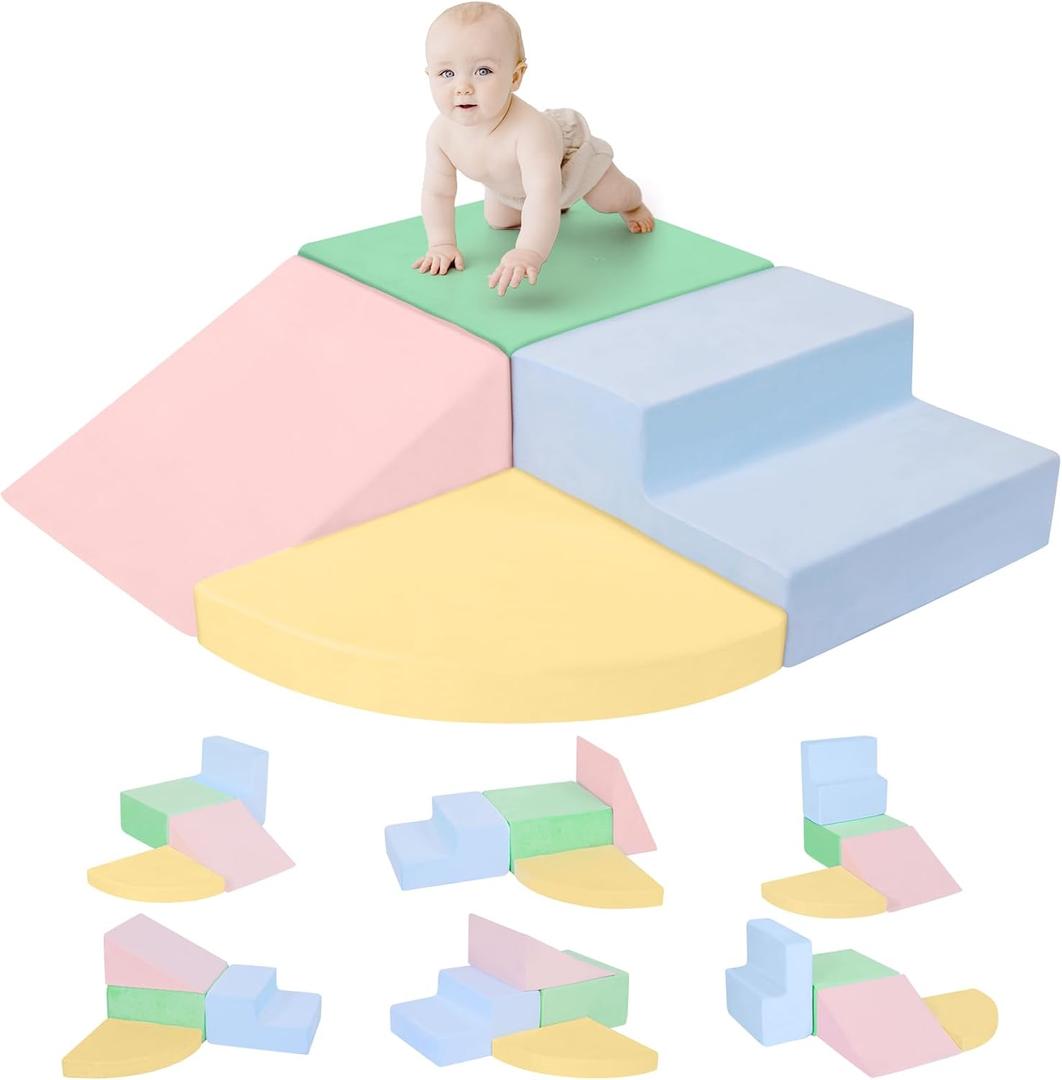 Climbing Toys for Toddlers 1-3 Inside, Baby Foam Climbing Blocks for Toddlers, 4-Piece Soft Play Climbing Blocks, Indoor Climb Crawl Activity Play Set, Birthday Gift (Large, Pink / Yellow)