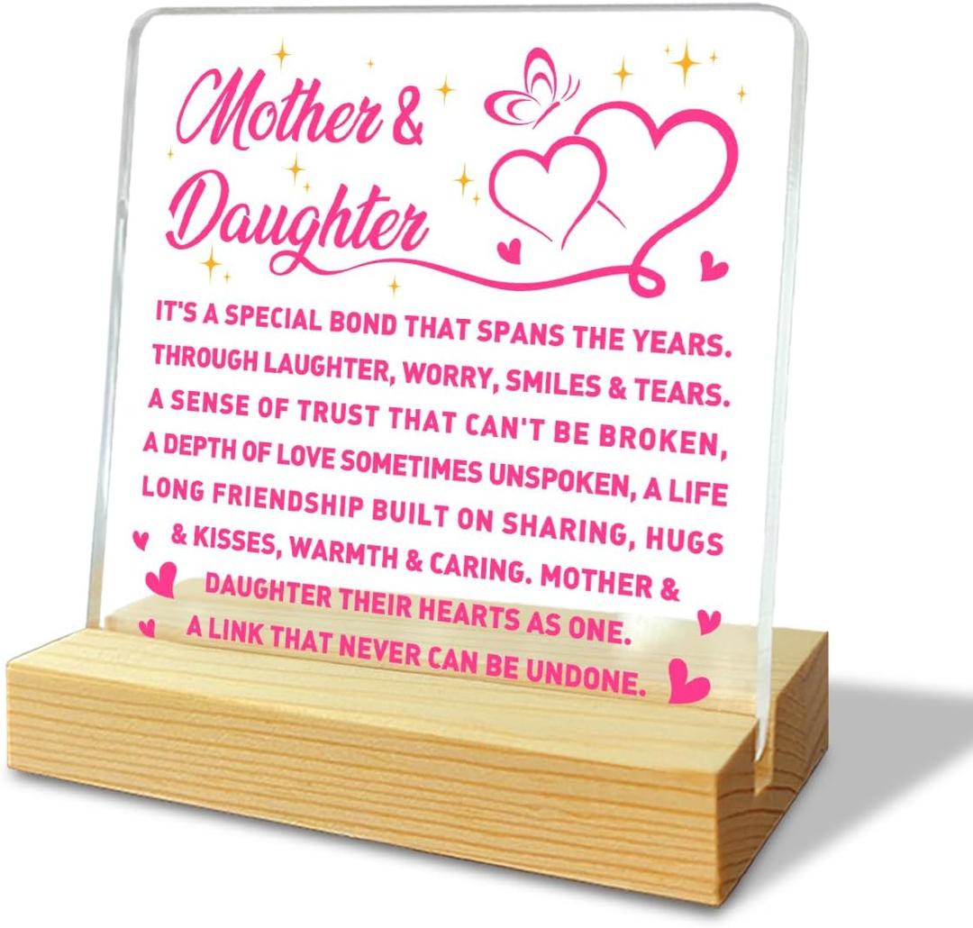 Mom Gifts from Daughter, Mothers Day Gifts for Mom, Mom Birthday Christmas Grateful Valentines Gifts, Mom Acrylic Decor Plaque Sign, Best Mom Ever Gifts, Mother And Daughter Their Hearts As One