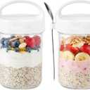 2Pack Overnight Oats Containers with Lids and Handle,14 oz Airtight Oatmeal Container,Mason Jars with Lid for Cereal,Milk,Fruit,Yogurt,On The Go Container,Salad Jars,Glass Jars (White)