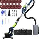 Drywall Sander with Vacuum Dust Collector(02/11/2025 Upgraded) 8-Amp Popcorn Ceiling Removal Tool with 7 Variable Speed 800-1800RPM, Extendable Handle, LED Light,12pcs Sanding Discs, Navy Blue