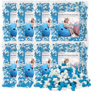 40LBS Shredded Memory Foam Filling Bean Bag Filler, Added Gel Particles Comfortable and Soft,Very Suitable for Filling Bean Bags, Pillows,Dog beds, Couch Cushion (Blue White)