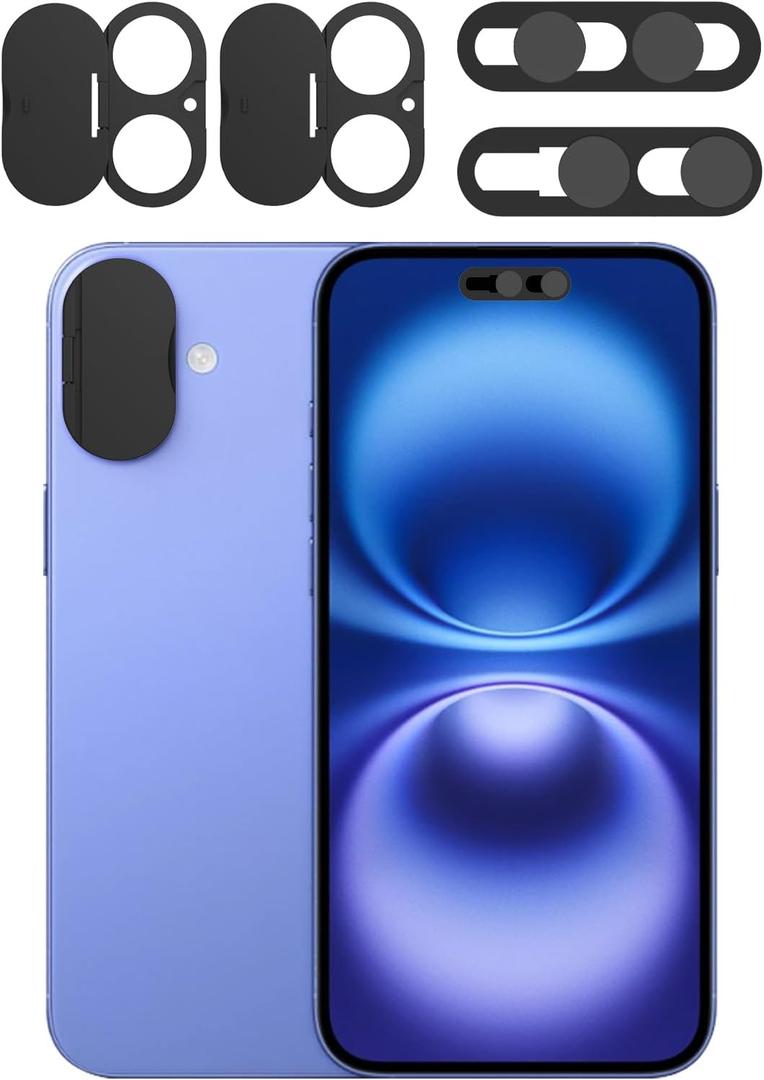 Privacy Cover Compatible for iPhone 16/16 Plus with Front Camera Cover,Protect Privacy and Security,Open/Close Face Recogition Anti-Spy Camera Cover, Easy-Adhesive Design-2Pack Black