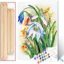 Aihonmin White Floral Paint by Number for Adults Oil Painting for Kids,Paint by Number Green Leaf Paint by Numbers Abstract Paint by Number Kits Graffiti Paint by Numbers for Beginner（DIY Frame）