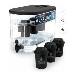 Invigorated Water - Alkaline Countertop Water Filter Dispenser, Large 52-Cup Capacity, Mineralized Alkaline Water, BPA-Free, 96 Gallons/Filter (Black, 3 Filters Included)