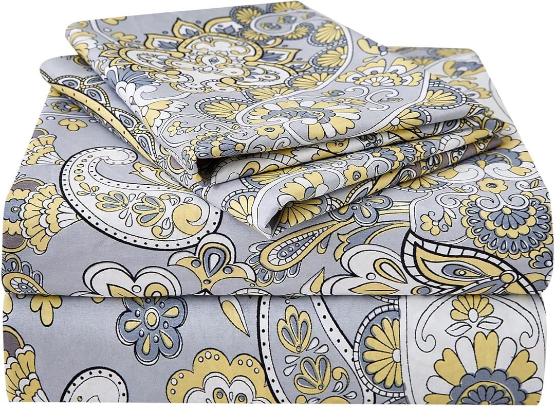 JSD Paisley Sheet Set Queen Size, 4 Piece Retro Pattern Microfiber Bedding Sheets Extra Deep Pocket