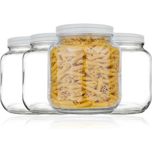 kitchentoolz Half Gallon Mason Jar Wide Mouth with Airtight Metal Lid - Safe for Fermenting Kombucha Kefir - Curing Pickling, Storing and Canning - BPA-Free Dishwasher Safe (White Lid, 4)