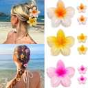 9 Pcs Hawaiian Flower Hair Clips for Women Girls, Plumeria Claw Clips for Thick/Thin Hair, Strong Hold Summer Beach Cute Hair Accessories Tropical Decorative, Large & Small (3Set)