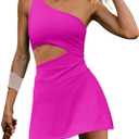 LAMISSCHE Womens Tennis Dress Built With Bra And Shorts Workout One Shoulder Mini Dress Athletic Cut Out Golf Dress(Hot Pink,XS)