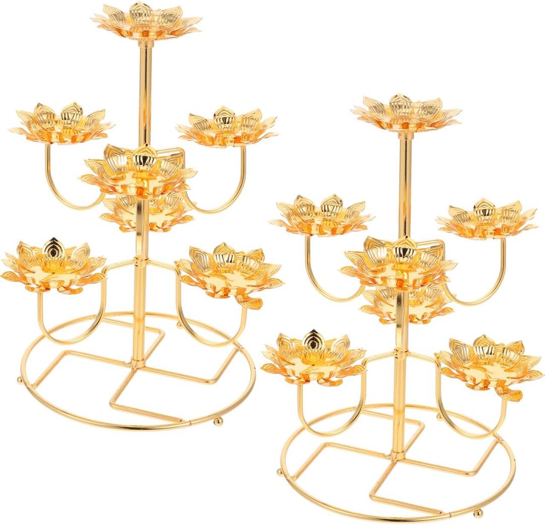 HOMSFOU Candle Holder: Flower Shaped Metal Tealight Stand for Yoga, Buddhism, and Temple Home Decor (2pcs)
