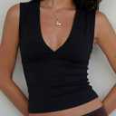 Women Deep V Neck Tops Sexy Sleeveless Crop Top Stretchy Trendy Going Out Tank Top Cute Summer Clothes (Black, M)