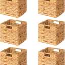 SpaceAid 6 Pack Wicker Basket, Storage Baskets for Organizing, Woven Rattan Basket with Handles for Shelves, Water Hyacinth Large Cube Organizer Storage Bin, 12x12x12 inch, Natural