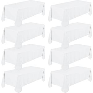 Fivenl 8 Pack White Tablecloth 60 x 102 Inch, Rectangle Table Clothes for 6 Foot Rectangle Tables Washable Polyester Fabric Table Covers for Wedding Party Reception Banquet Buffet Restaurant