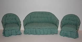 Dollhouse Couch Miniature Furniture Sofa for Living Room Desktop Decoration Fabric Sofa Mini Home Scene Accessories Ornament (Sofa Set, Green)