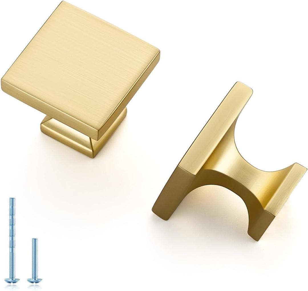 HOME EDIT 5 Pack Single Hole Brushed Brass Cabinet Knobs Solid Zinc Alloy Pulls for Kitchen Cupboard & Drawer Hardware