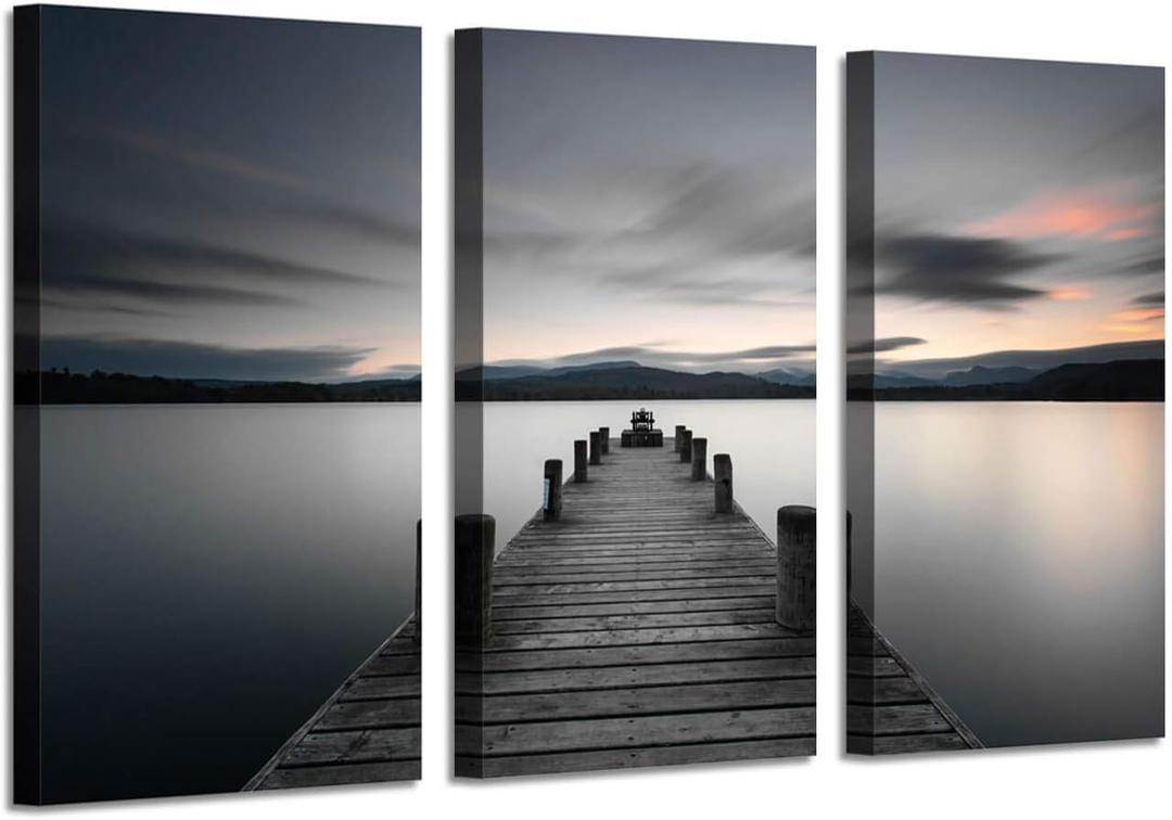 ARTISTIC PATH Dock Picture Coastal Artwork Painting: Pier Boardwalk Wall Art Print on Canvas for Bedroom Walls (Overall 60" W x 34" H,Multi-Sized)