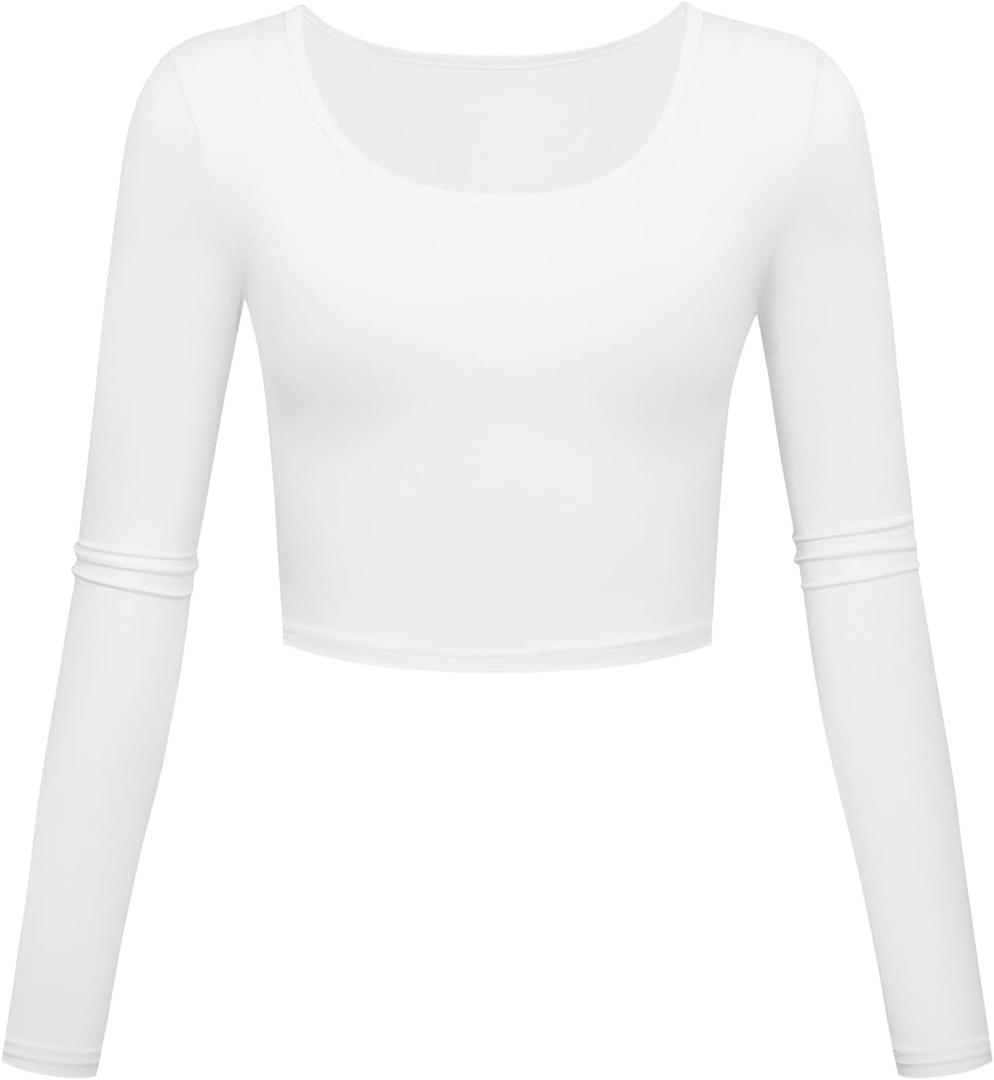 Lightweight Yoga Crop Tops Slim Fit Long Sleeve Workout Shirts for Women (Large, White)