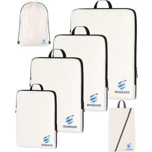 6 Set Compression Packing Cubes for Travel, Lightweight Suitcase Organizer Bags Set for Travel Essentials, Durable Luggage Organizer Bags (Beige)