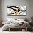 Abstract Wall Art Pictures for Living Room Gold Wall Decor Line Art for Bedroom Kitchen Home Office Decoration Framed Art 24"x48"