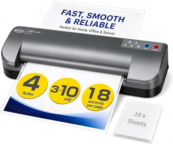 13-Inch Thermal Laminator & Foil Applicator, 3–10 Mil, 4-Roller, 55s Warm-Up, 18 seconds/page, Auto Shutoff, Commercial-Grade Laminating Machine with 10 Pouches for Office, School, Crafts & DIY