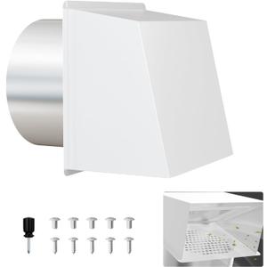 8" Dryer Vent Cover Outside, Hooded Dryer Wall Vent with Screen and Damper, Heavy Duty Exterior Vent Cover for Dryer Vent Kitchen Range Hood Outdoor Air Exhaust (8 Inch-White)