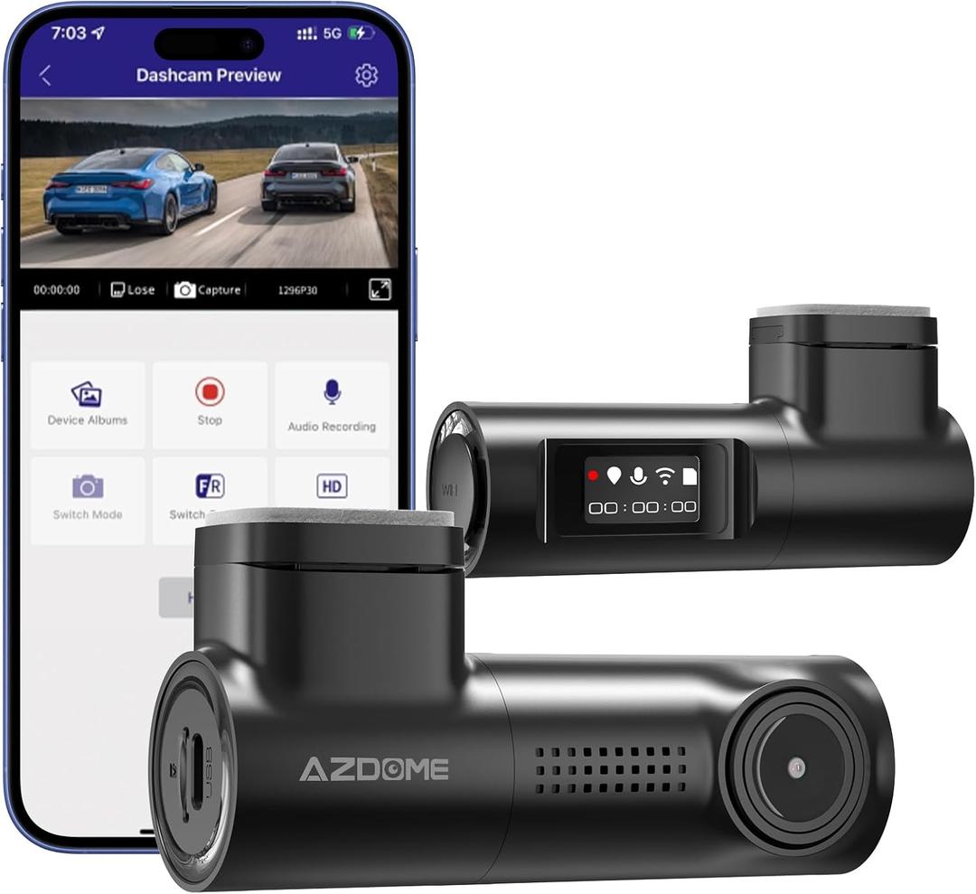 AZDOME Dash Cam Front, 1296P HD Wireless Dash Camera,Dash Cam for Cars Built in WiFi Voice Controlled,Super Night Vision, 130 Wide-Angle, Loop Recording,G-Sensor,24 Hours Parking Monitor,Time-Lapse (M330)