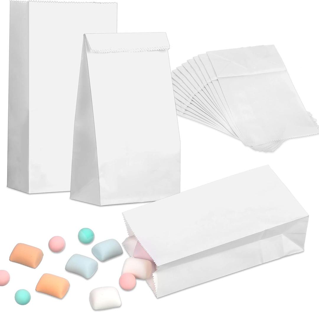 Containlol 200 Pcs Small Paper Bags, 1 lb Mini Paper Treat, Kraft Lunch Bags 6.7 x 3.54 x 2.36 for Christmas Wedding Favor Grocery Candy Cookie Sandwich Popcorn Bread Snack(White)