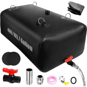 400 L/105.7 Gallon Water Storage Bladder, Foldable Portable Water Bladder Tank, Large Capacity Water Bag Container for Camping, Truck, RV, Emergency, Outdoor-Black