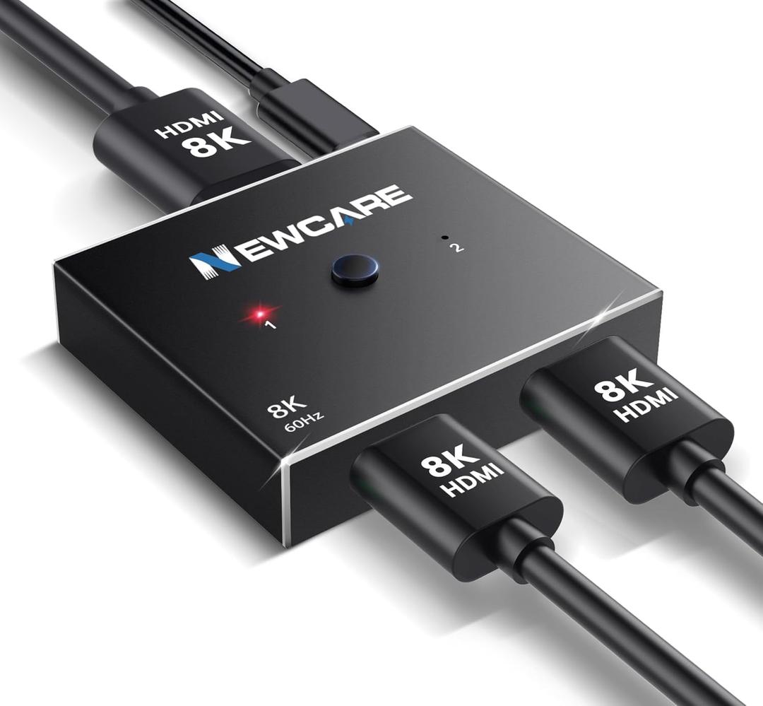 NEWCARE HDMI Switch 4K@120Hz, Aluminum HDMI 2.1 Switch 2 in 1 Out with Type-C charging cable, Bi-Directional HDMI Splitter Supports 8K@60Hz HDR10+ 3D Dolby VRR HDCP2.3 for TV PS5 Xbox Laptop Projector