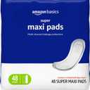 Amazon Basics Maxi Pads For Periods- Thick, Super Absorbency, Unscented, 48 Count, 1 Pack
