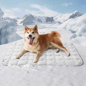 Bedsure Cooling Mat for Large Dogs, Q-Max>0.5 Thin Breathable Cold Crate Pad for Pet, Portable Washable Kennel Bed for Summer Active Dog with Chill Cool Soothing Fabric to Rapid Cooling, 35x23, Grey