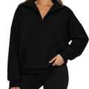 PRETTYGARDEN Womens Quarter Zip Long Sleeve Cropped Sweatshirt 2025 Fall Winter Casual V Neck Pullover Tops With Pockets (Small, Black)