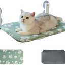 Cat Window Perch, Foldable Cat Window Hammock with Cute 3D Textured Flower Cover, Breathable Mesh Cover and Strong Suction Cups, Cordless Window Seat Bed for Indoor Cats (Green, Medium)