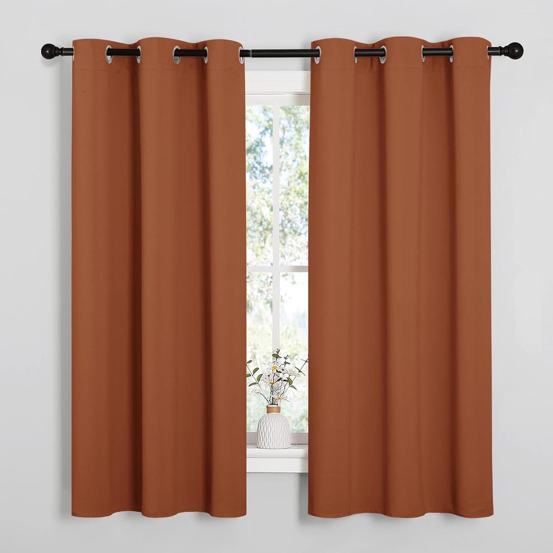 NICETOWN Bedroom Halloween Curtains 63 inches Long, Privacy and Thermal Insulated Blackout Drapes for Windows (Burnt Orange, 1 Pair, 42 x 63 inches)